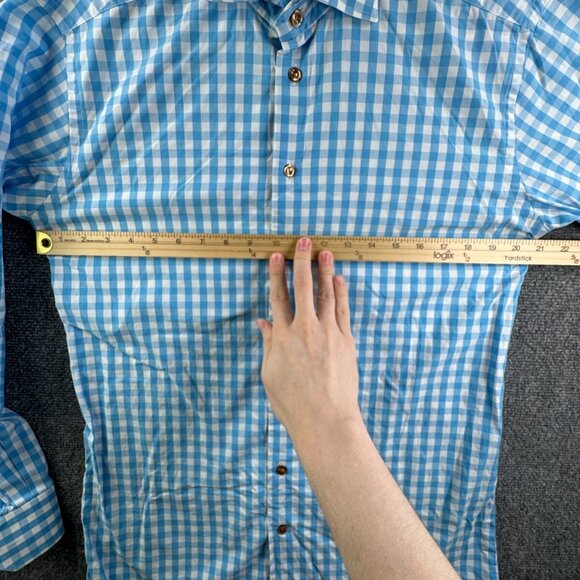 Eton Long Sleeve Button Up POPLIN 16 Cotton Designer Blue Check Contemporary - Picture 5 of 16